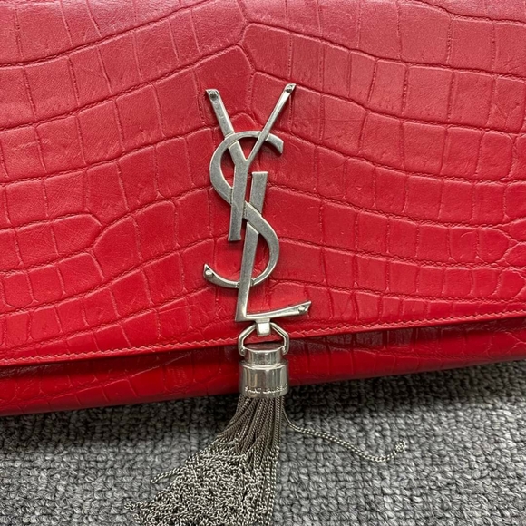 100% Authentic Saint Laurent Kate Monogramme Red Leather Shoulder Bag - Picture 10 of 13